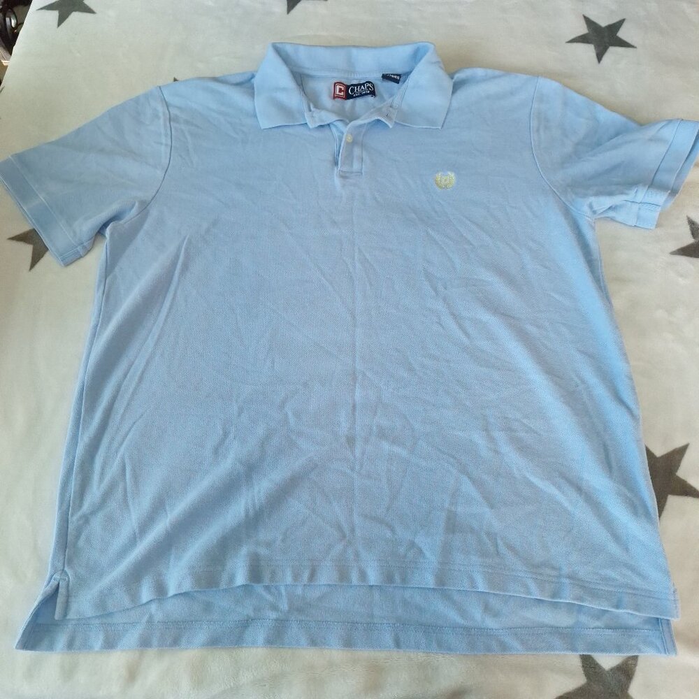 Chaps‎ Men's XL Polo Shirt 100% Cotton Short Sleeve Light Blue Yellow Logo